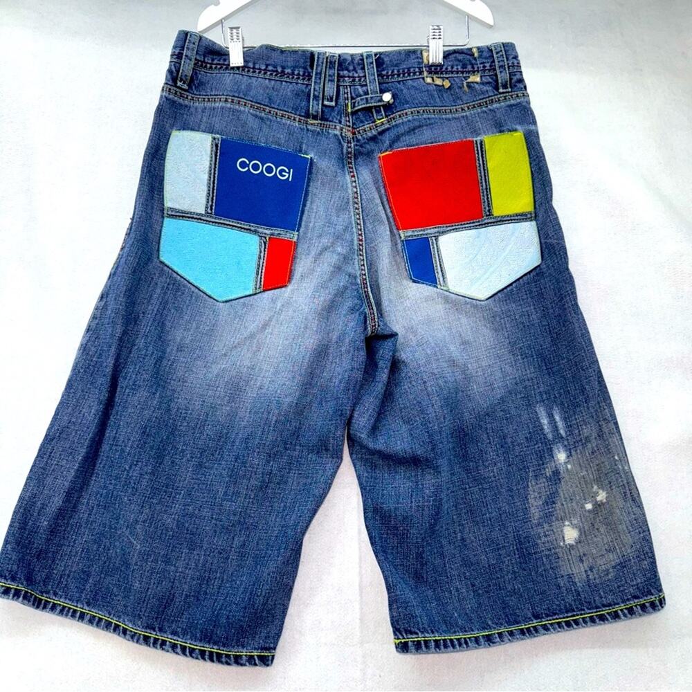 Vintage Coogi Jean Denim Shorts Mens size 36 Y2K Hip Hop Baggy Embroidered